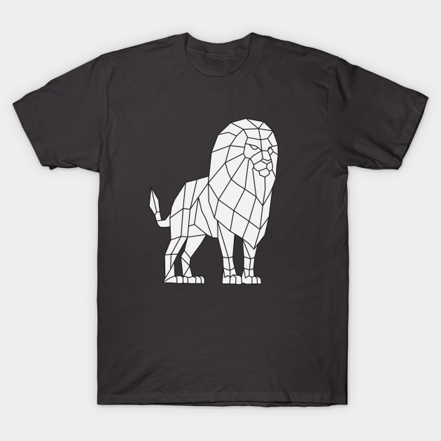 Origami Low Poly Lion on White T-Shirt by shaldesign